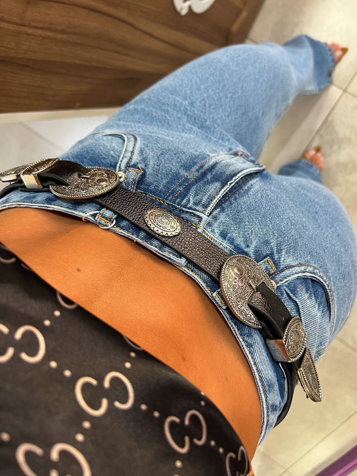 Cinto Couro Preto Fivela Dupla 