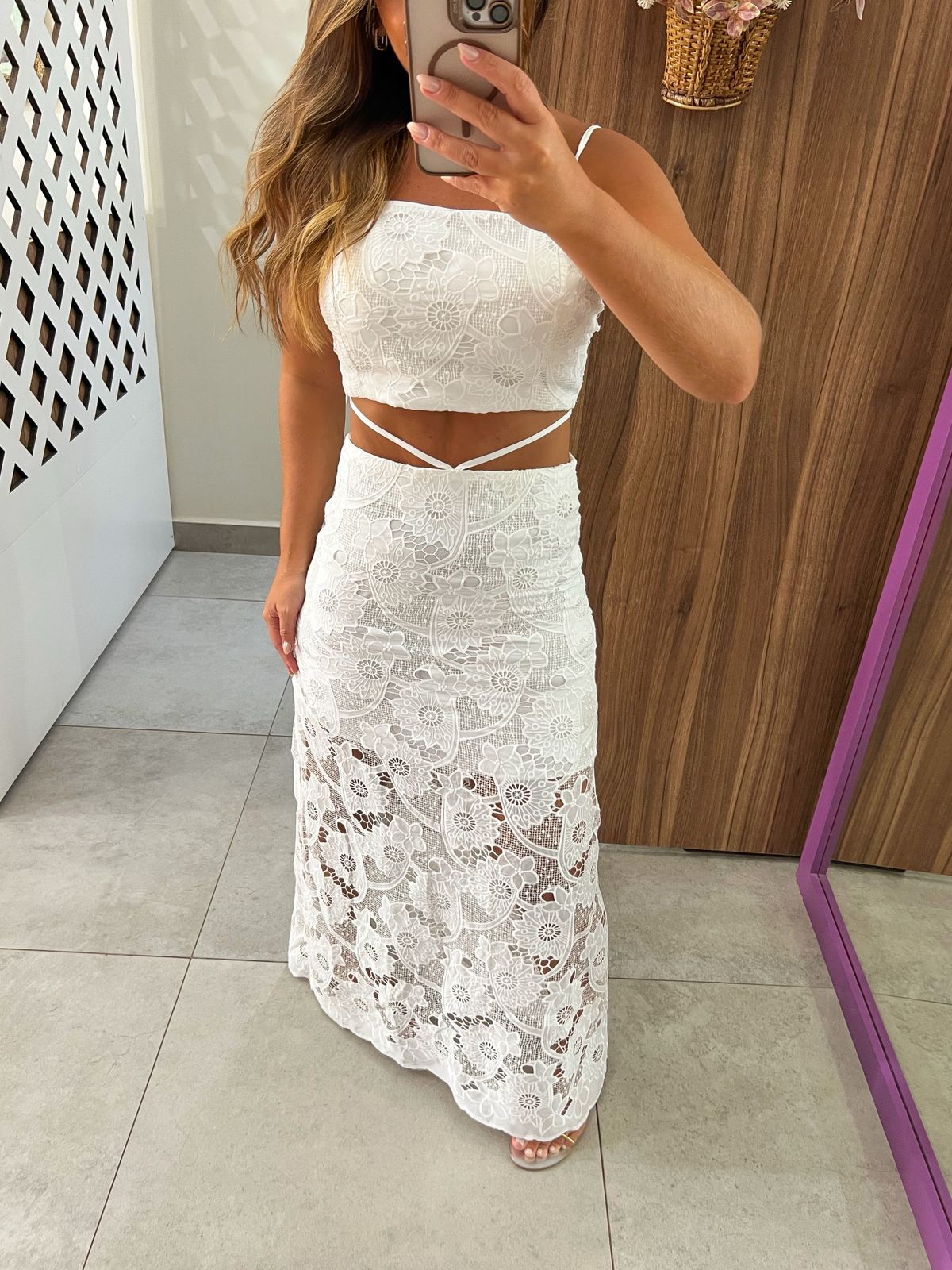 Conjunto Renda Guipir Branco Flora