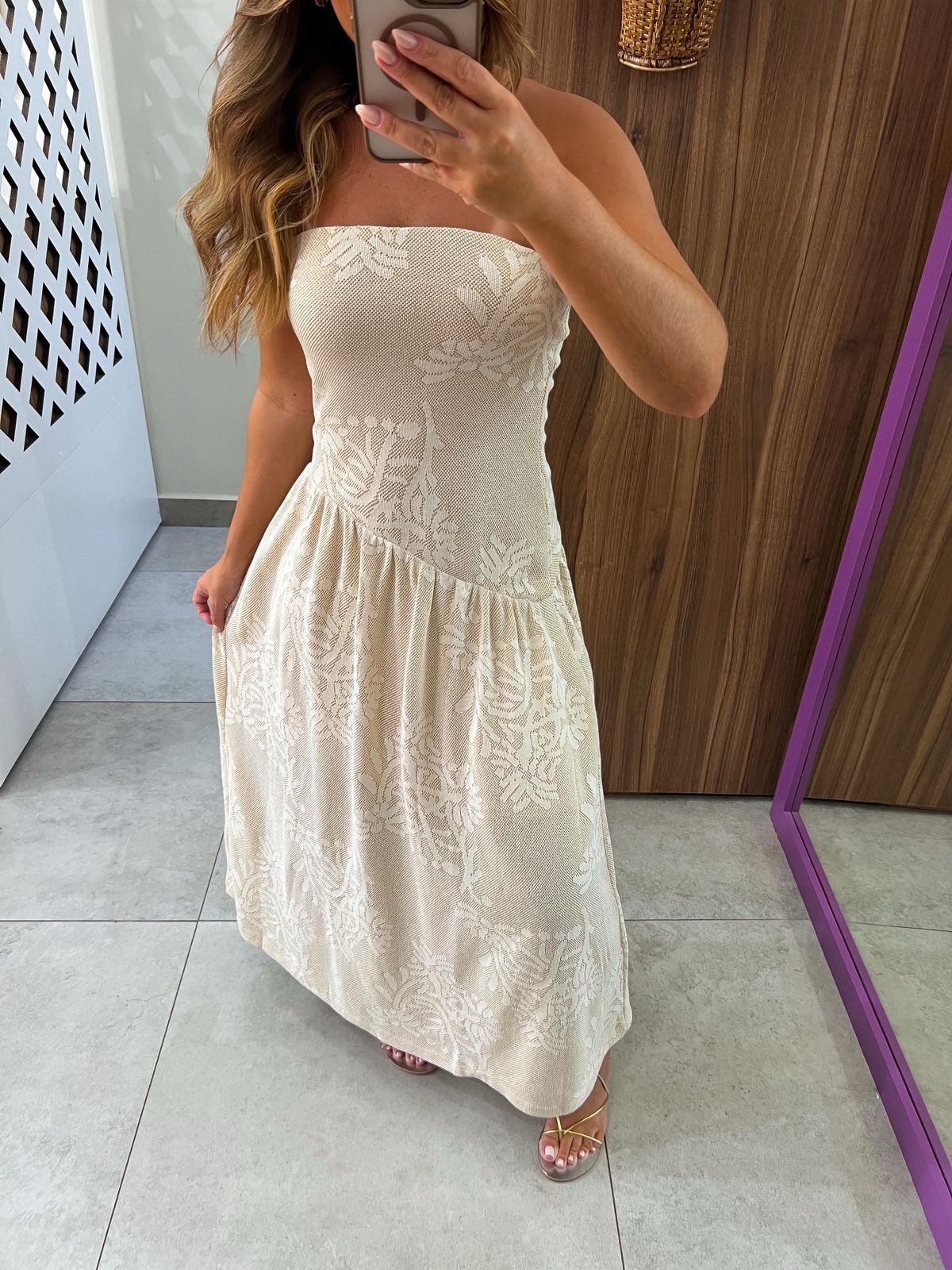 Vestido Longo Texturizado Floral Lurex 