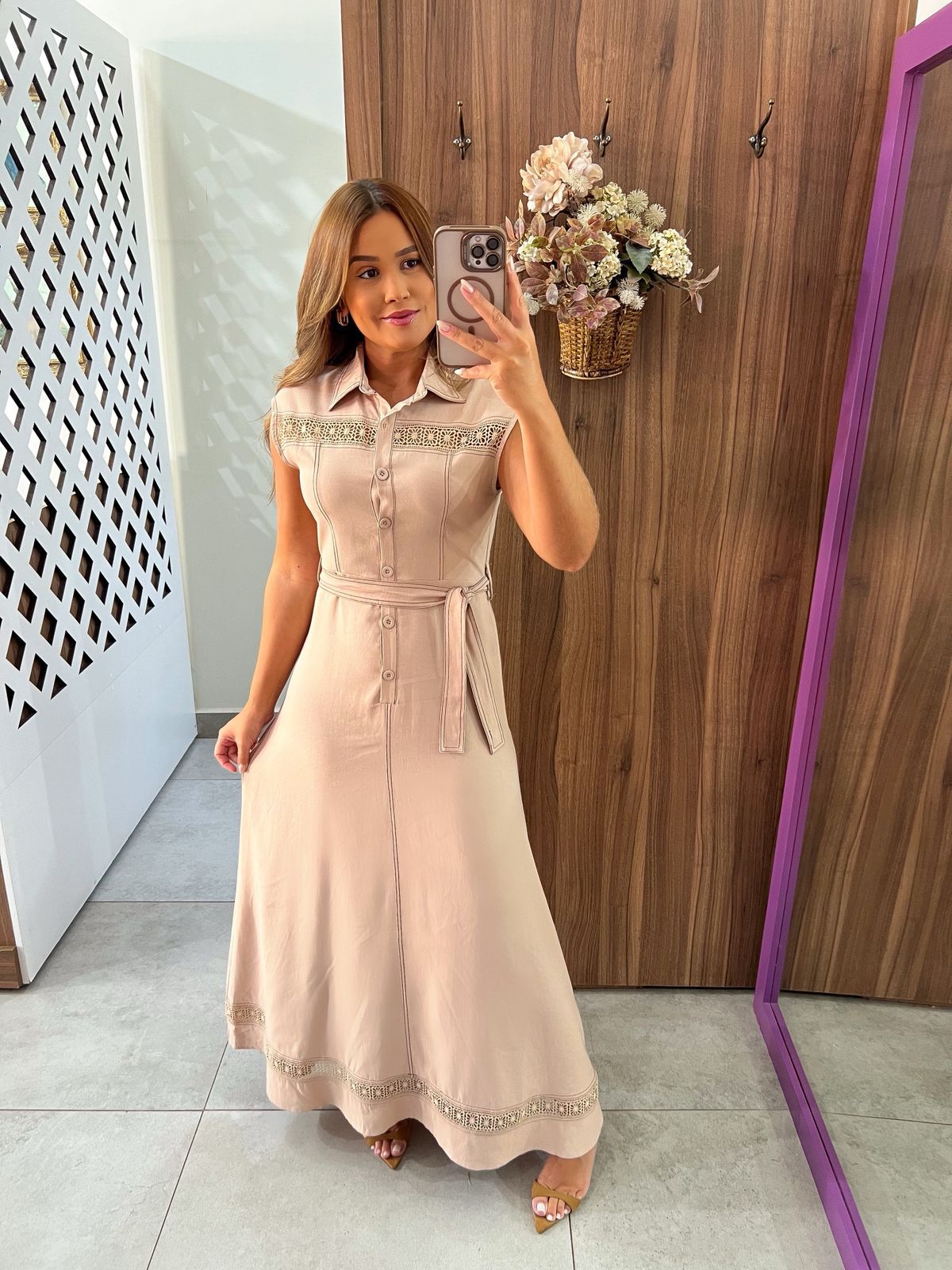 Vestido Midi Chemise Nude Margarida 