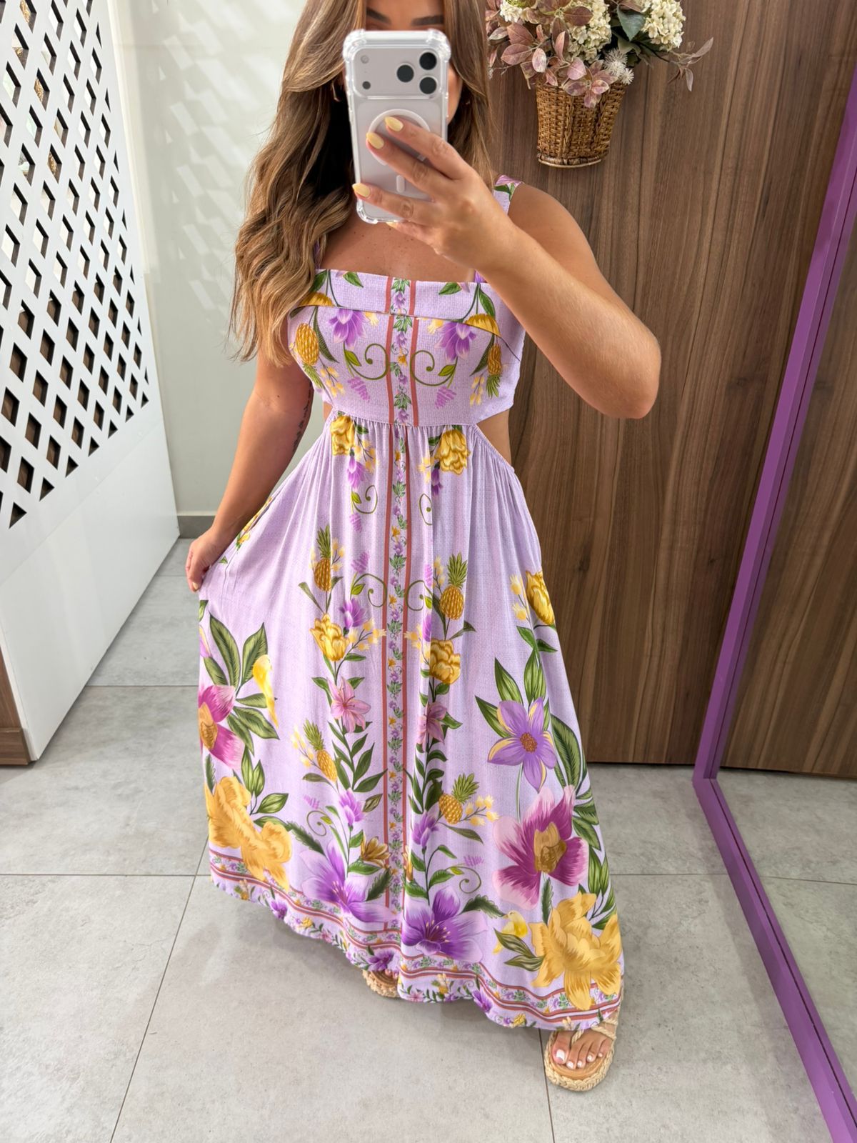 Vestido Longo Estampado Lilás Mari