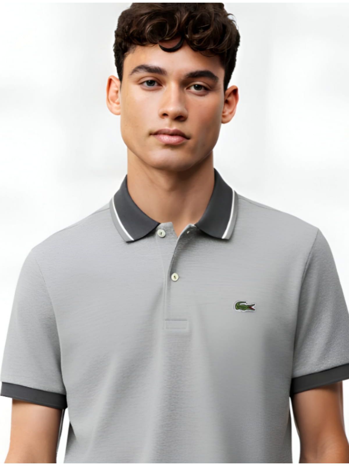 Gola Polo Lacoste Diferenciada Importada - Cinza - SP GRIFES - Camisetas Importadas no Atacado