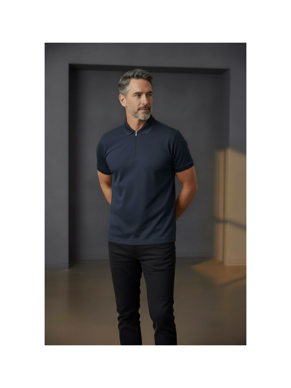 GOLA POLO ZIPER ANDRIA MARTINE LORENZO - MARINHO - SP GRIFES - Camisetas Importadas no Atacado