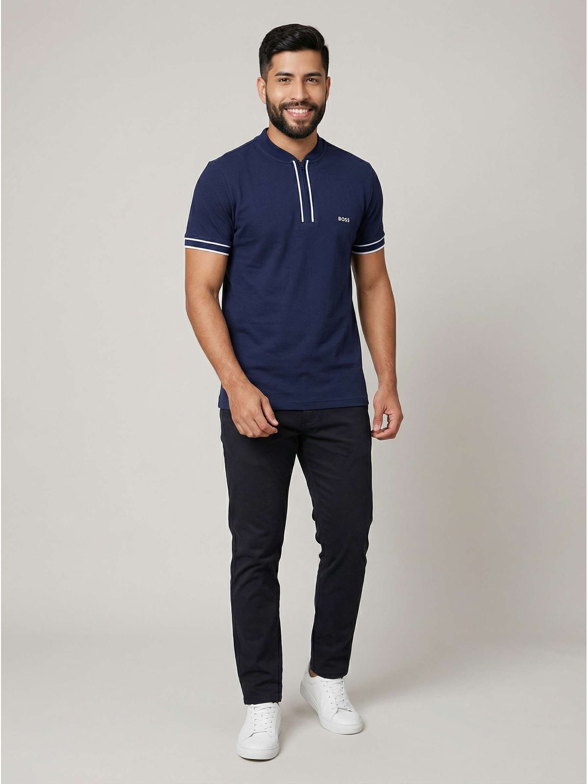 POLO BOSS ZIPER - MARINHO - SP GRIFES - Camisetas Importadas no Atacado