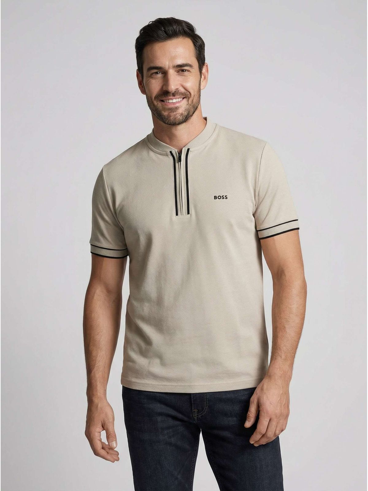 POLO BOSS ZIPER - BEGE - SP GRIFES - Camisetas Importadas no Atacado