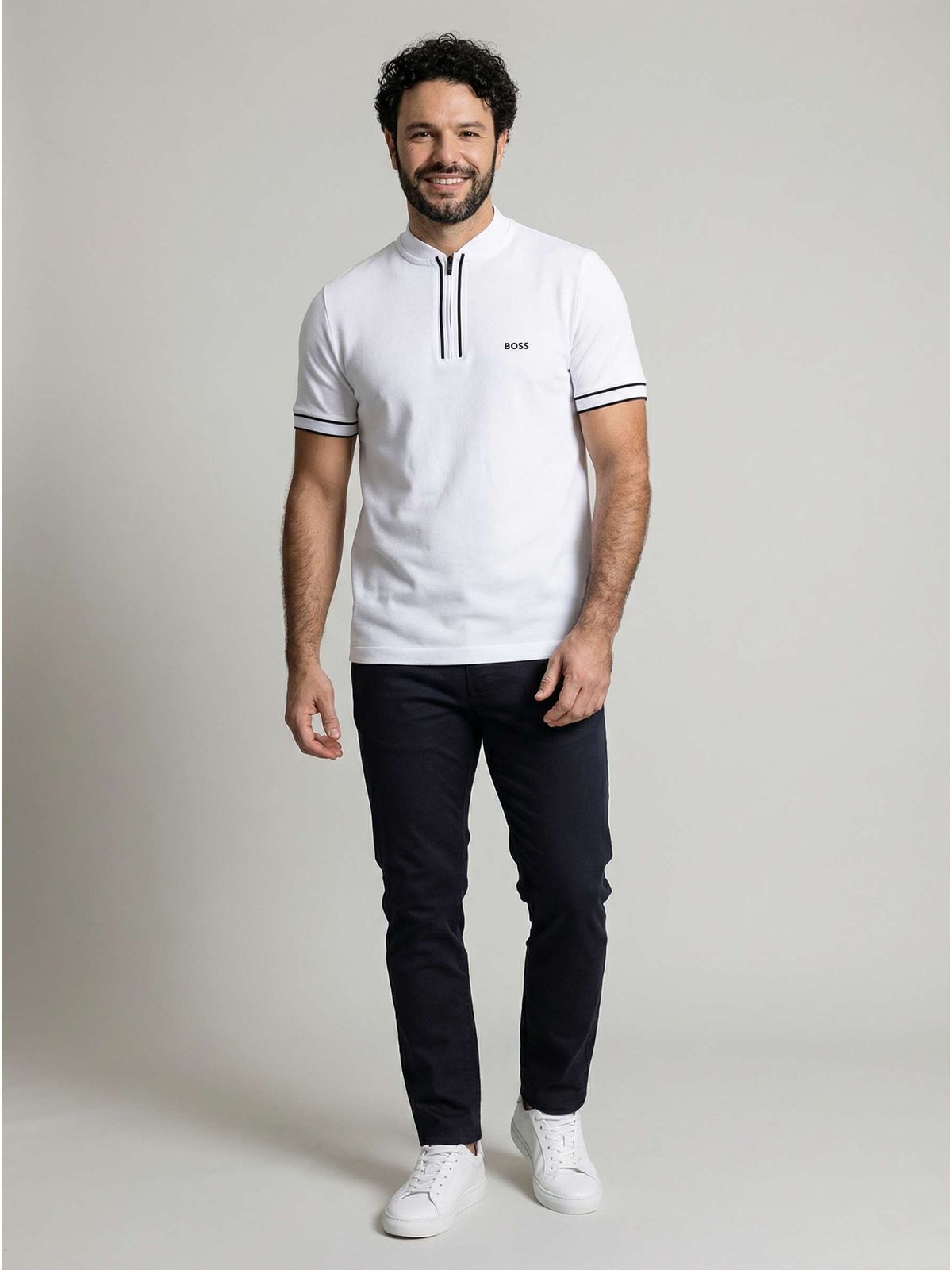 POLO BOSS ZIPER - BRANCO - SP GRIFES - Camisetas Importadas no Atacado