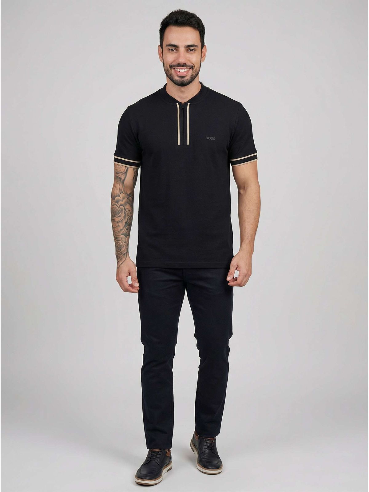 POLO BOSS ZIPER - PRETO - SP GRIFES - Camisetas Importadas no Atacado