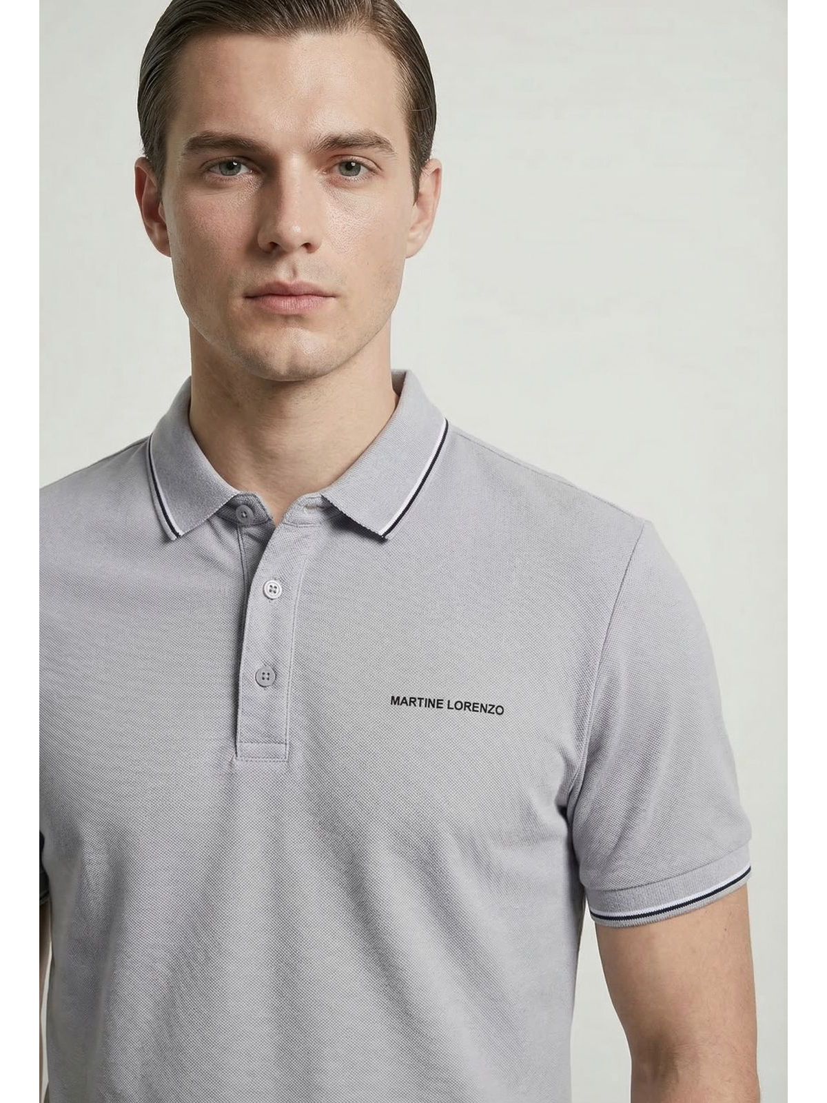 GOLA POLO RIMINI MARTINE LORENZO - CINZA - SP GRIFES - Camisetas Importadas no Atacado