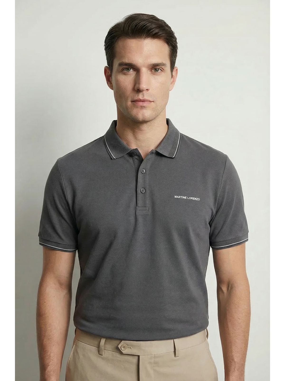 GOLA POLO RIMINI MARTINE LORENZO - CINZA ESCURO - SP GRIFES - Camisetas Importadas no Atacado