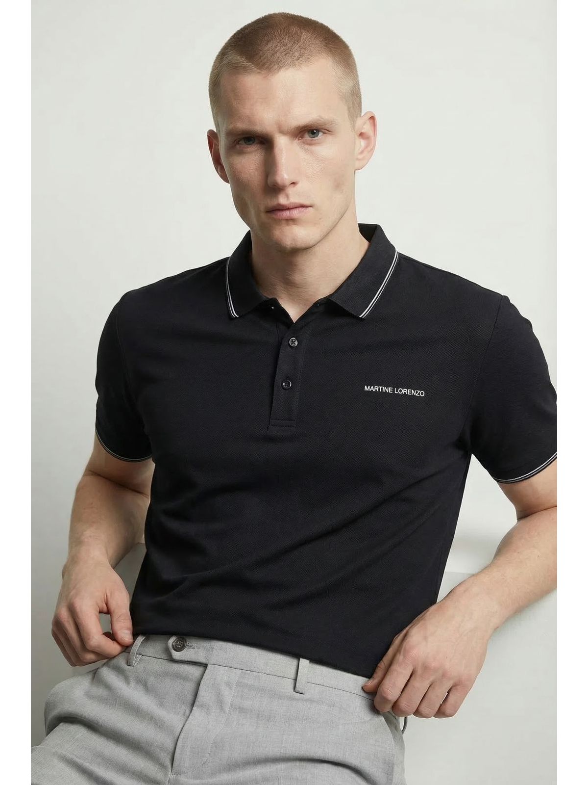 GOLA POLO RIMINI MARTINE LORENZO - PRETO - SP GRIFES - Camisetas Importadas no Atacado