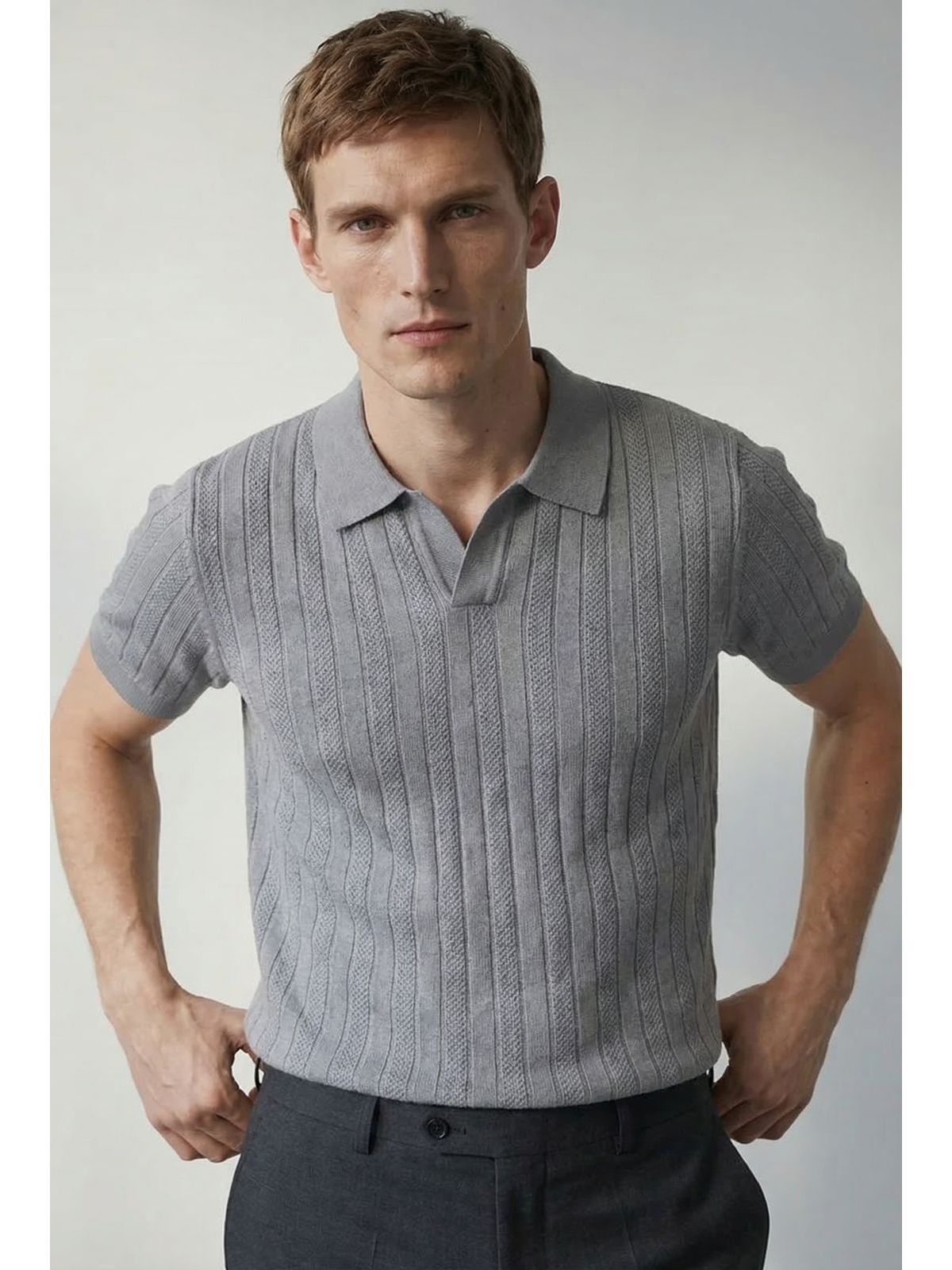 GOLA POLO TRICÔ MARTINE LORENZO - CINZA - SP GRIFES - Camisetas Importadas no Atacado