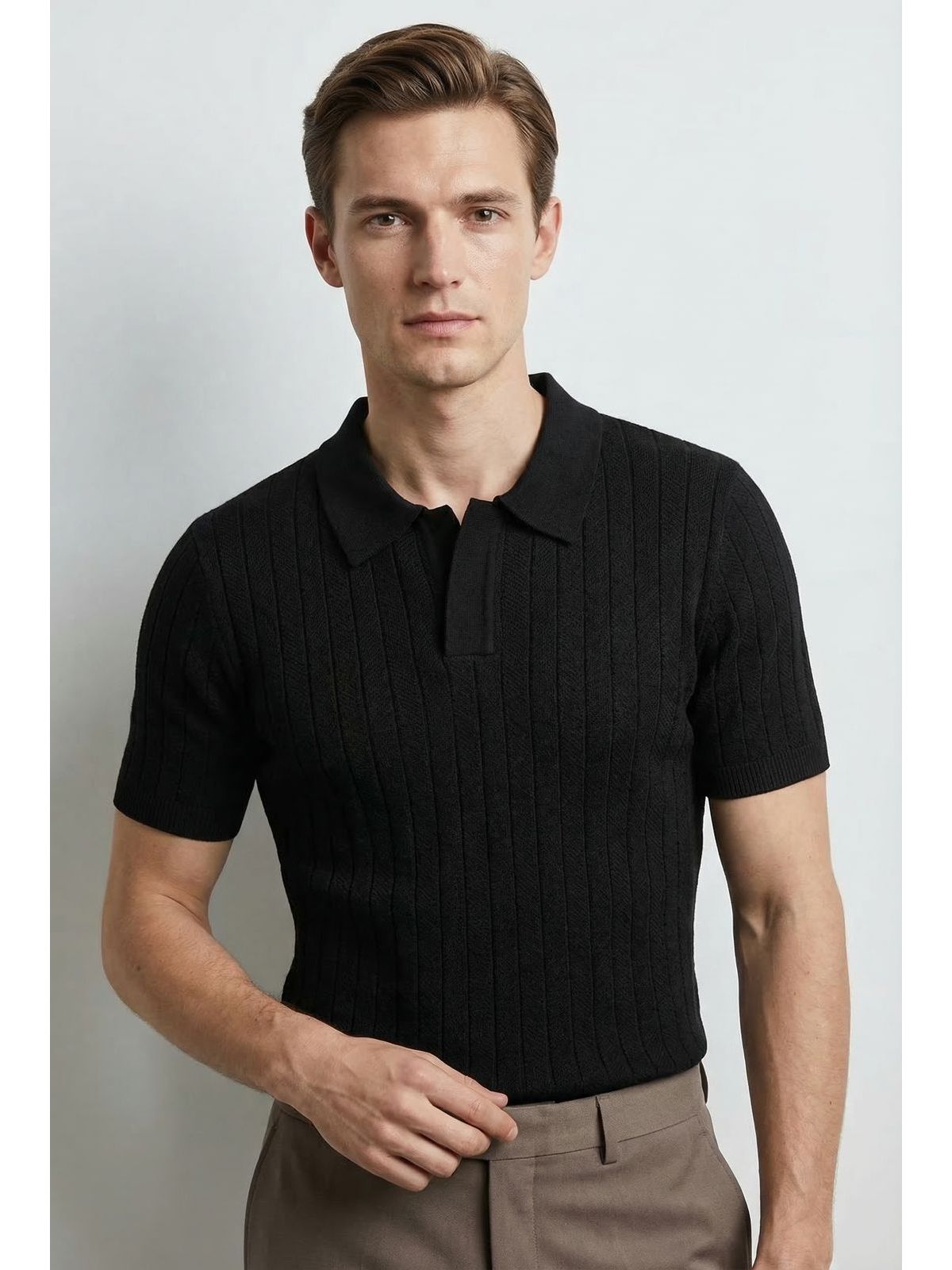 GOLA POLO TRICÔ MARTINE LORENZO - PRETO - SP GRIFES - Camisetas Importadas no Atacado