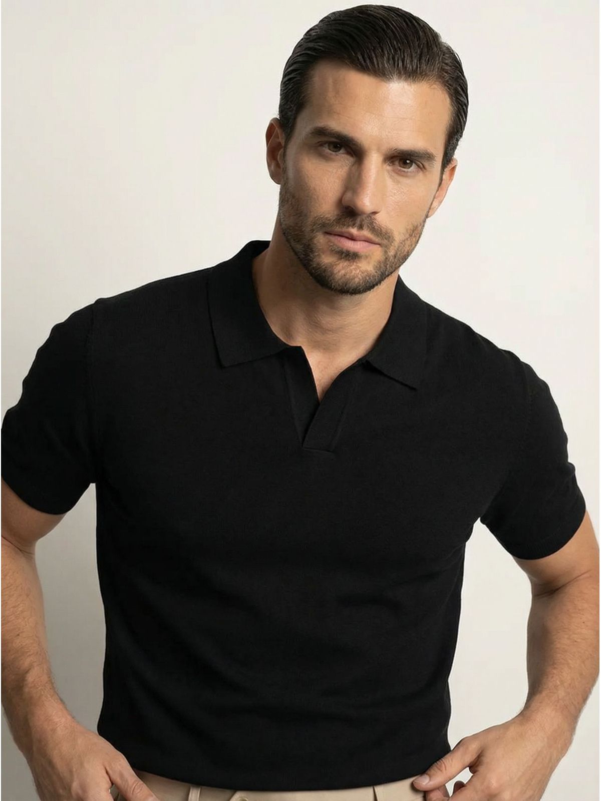 GOLA POLO TRICÔ MARTINE LORENZO - PRETO - SP GRIFES - Camisetas Importadas no Atacado