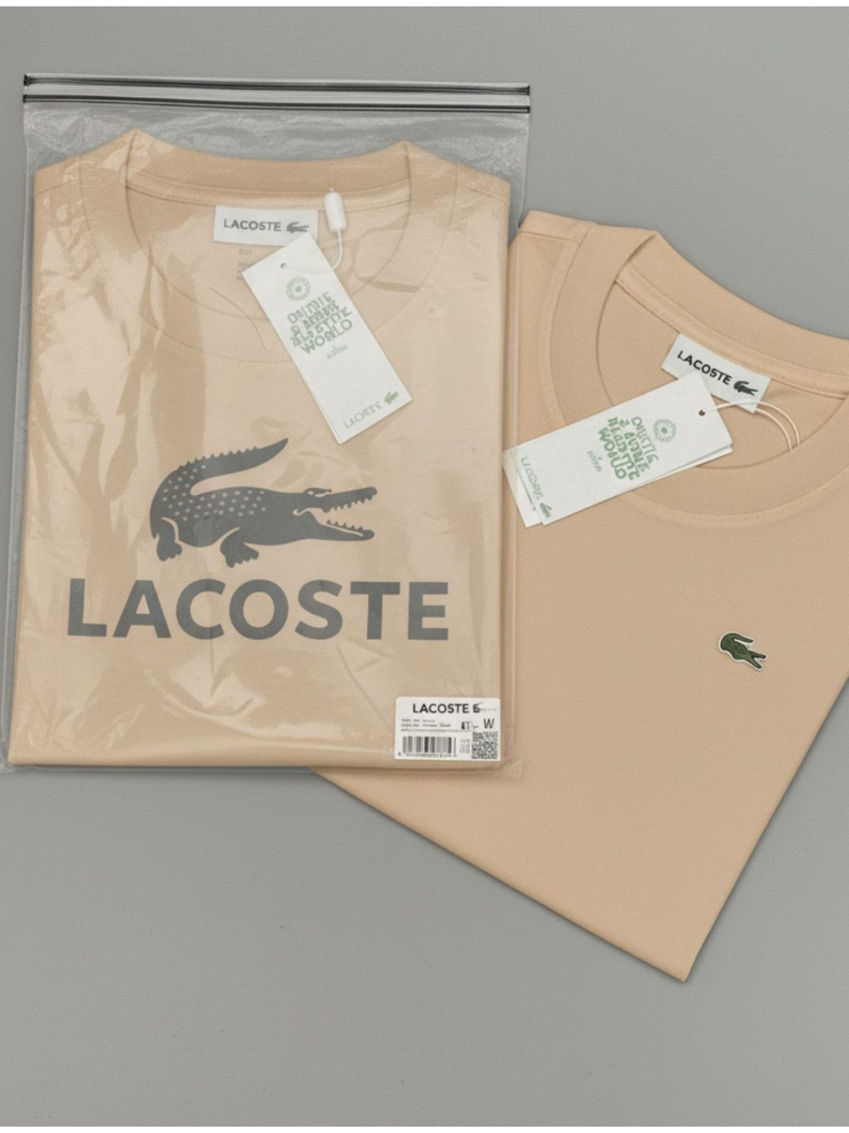 Camiseta Lacoste Bege Com Bag - Egípcia - SP GRIFES - Camisetas Importadas no Atacado