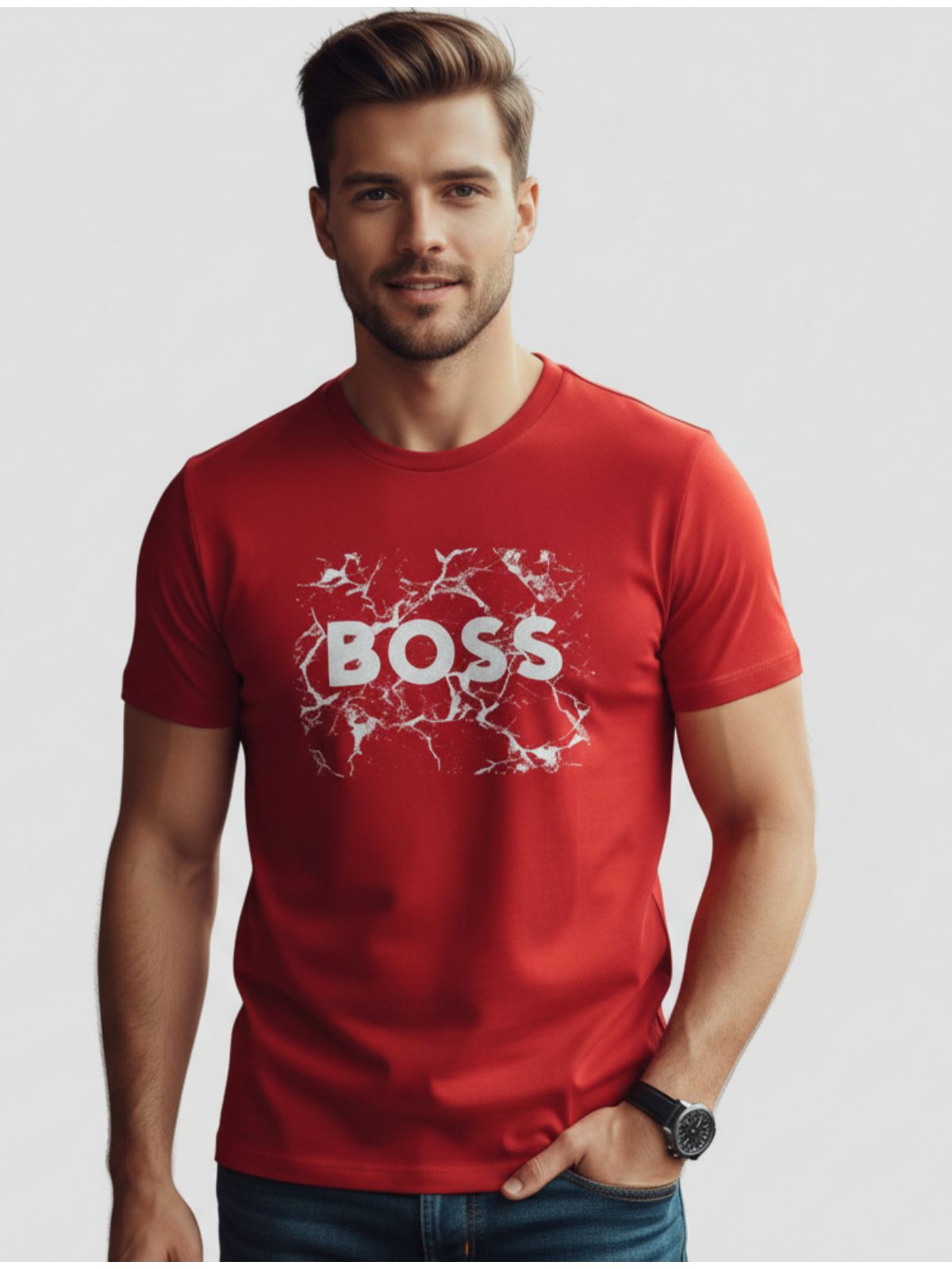 Camiseta Hugo Boss - Vermelha - Egípcia - SP GRIFES - Camisetas Importadas no Atacado