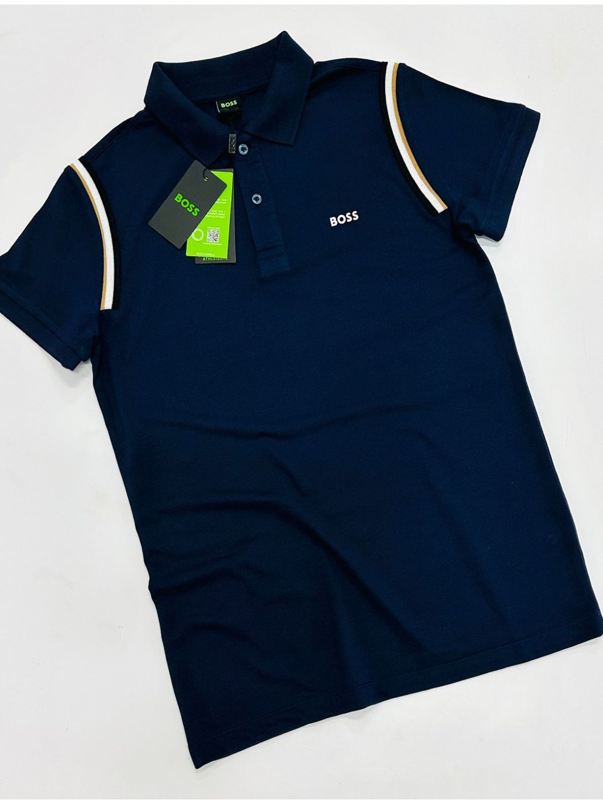 GOLA POLO BOSS DIFERENCIADA NA MANGA - MARINHO - SP GRIFES - Camisetas Importadas no Atacado