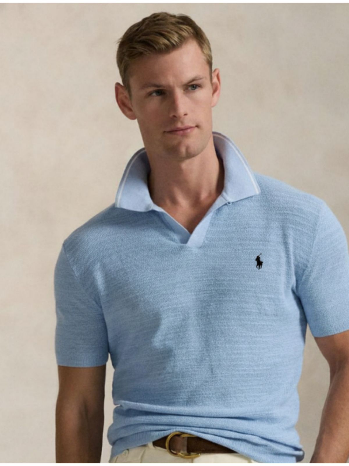 POLO TRICOT RALPH LAUREN - AZUL CLARO - SP GRIFES - Camisetas Importadas no Atacado