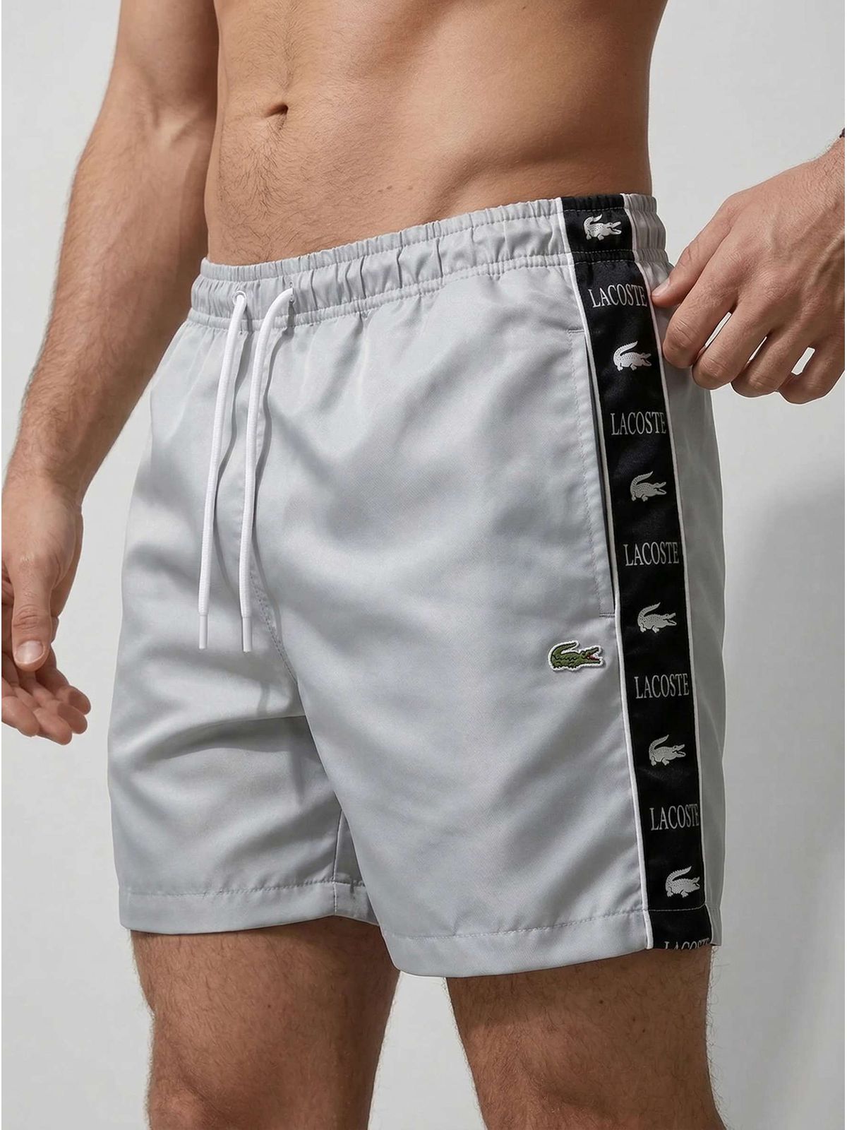 SHORT LACOSTE - CINZA SILVER - SP GRIFES - Camisetas Importadas no Atacado