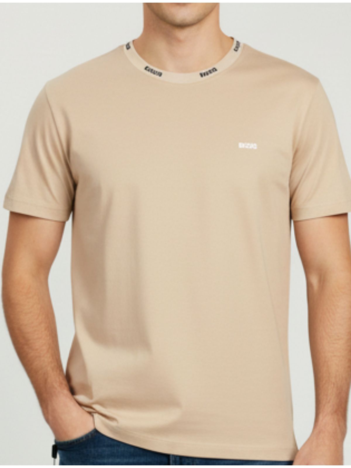 Camiseta Hugo Boss Gola Detalhada - BEGE - SP GRIFES - Camisetas Importadas no Atacado