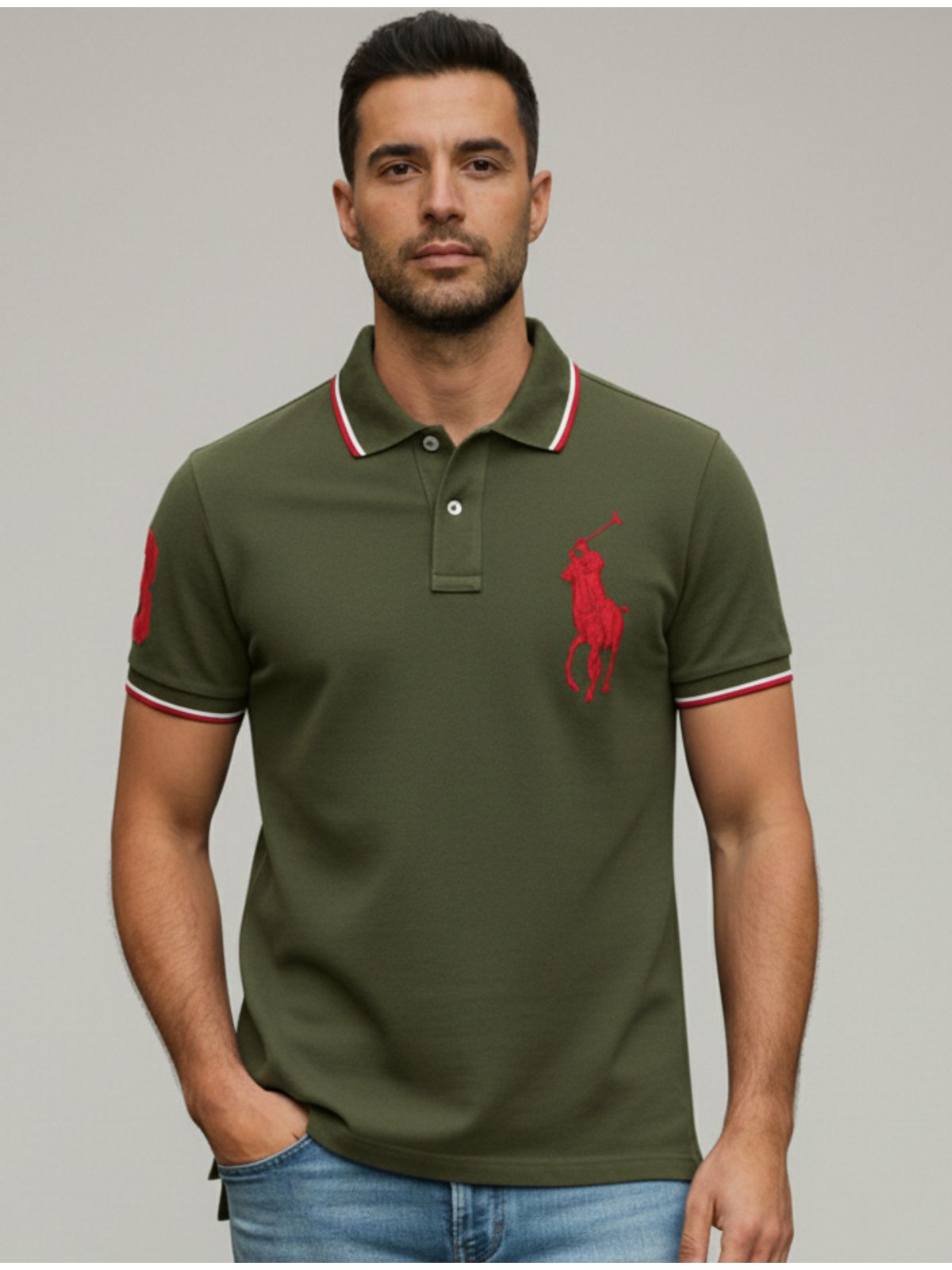 Polo Rauph Lauren Gola - Numeral no Braço - Verde ... - SP GRIFES - Camisetas Importadas no Atacado