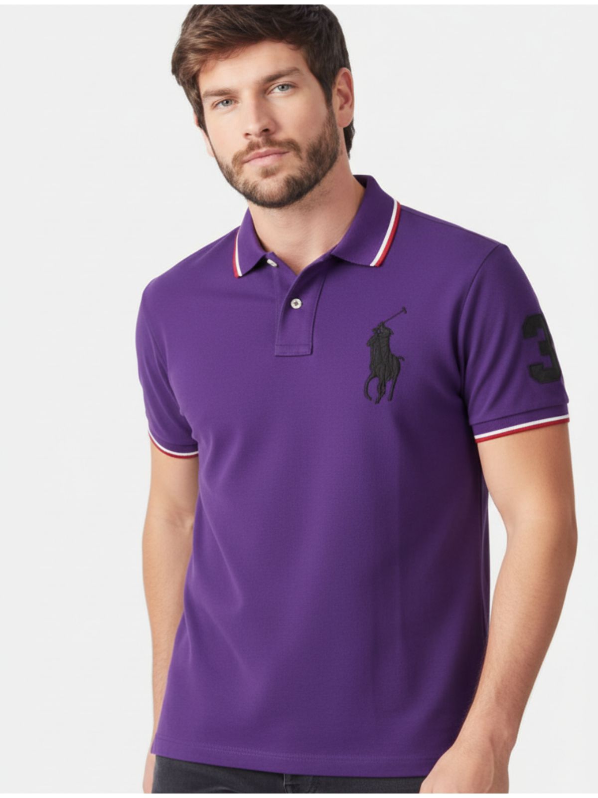 Polo Rauph Lauren Gola - Numeral no Braço - Roxa - SP GRIFES - Camisetas Importadas no Atacado