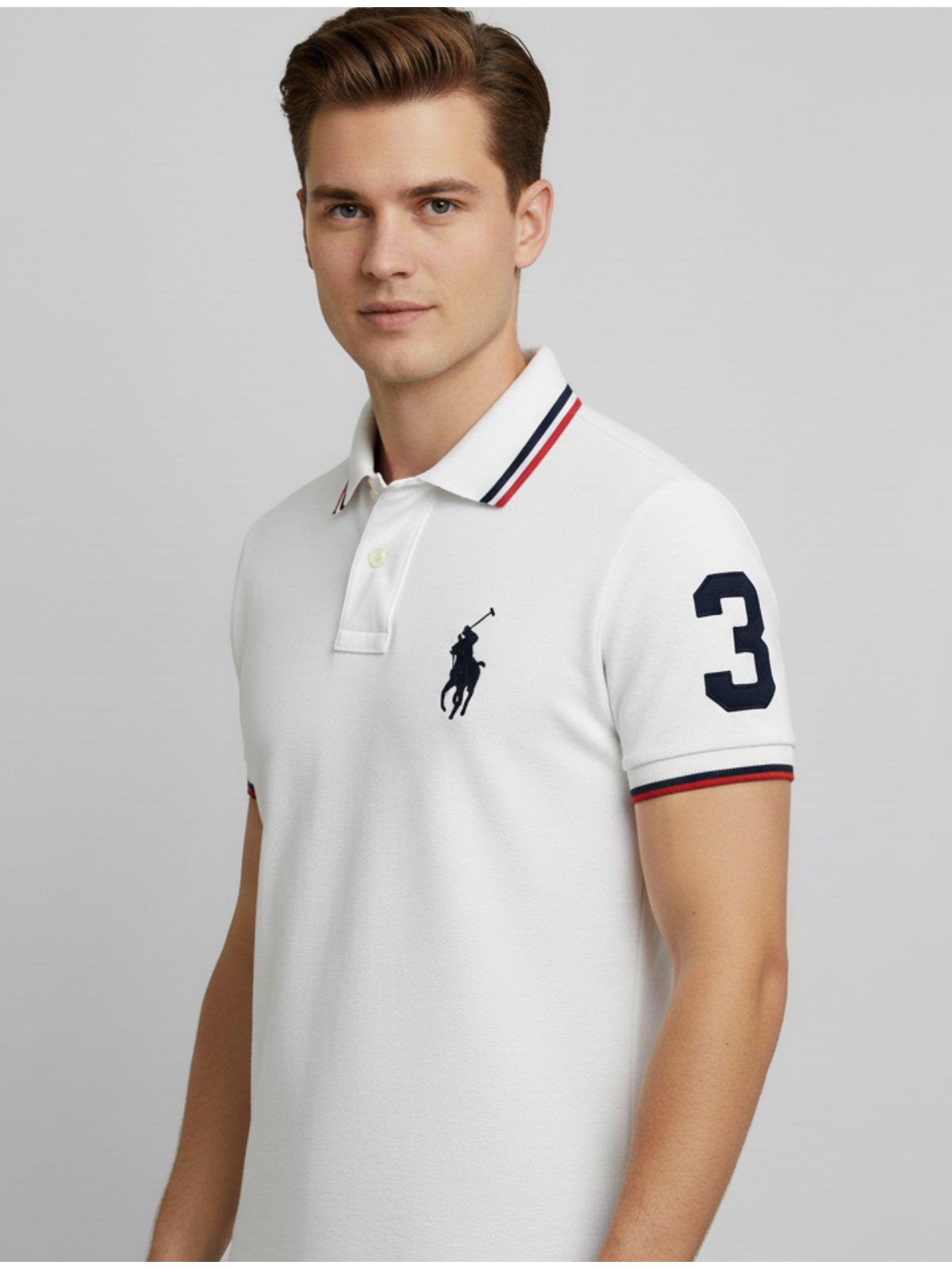 Polo Rauph Lauren Gola - Numeral no Braço - Branca - SP GRIFES - Camisetas Importadas no Atacado