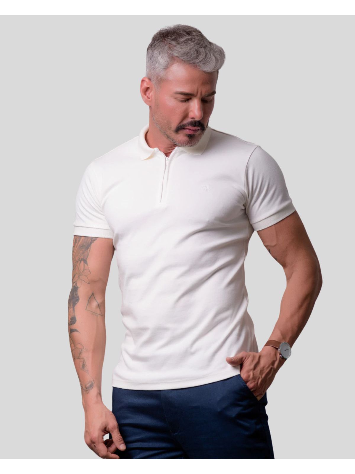 Camisa Gola Polo em Suedine Premium Oxing Off Whit... - Teselli
