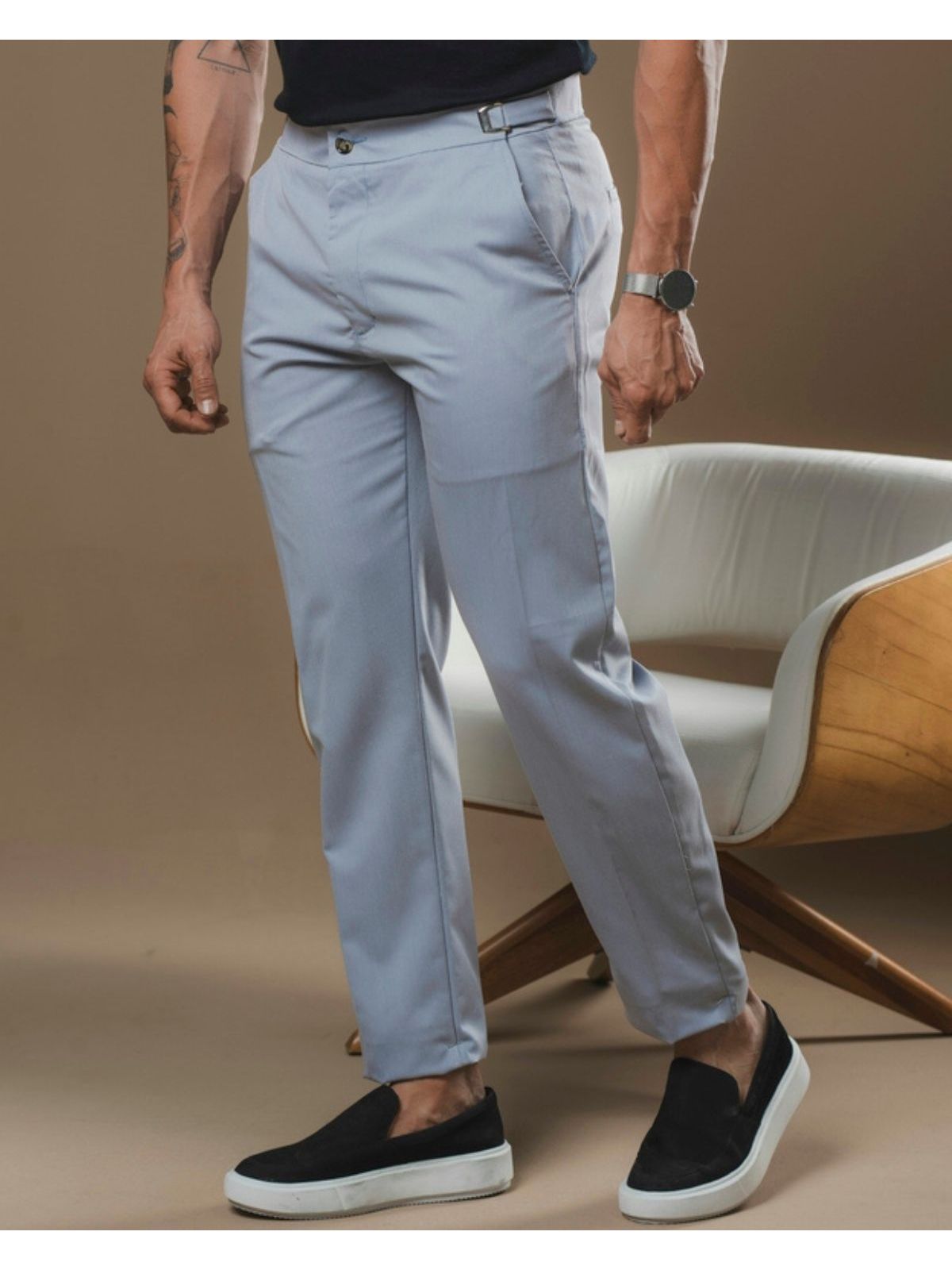 Calça Alfaiataria Slim C/ Regulagem Cinza OX1208 -... - Teselli