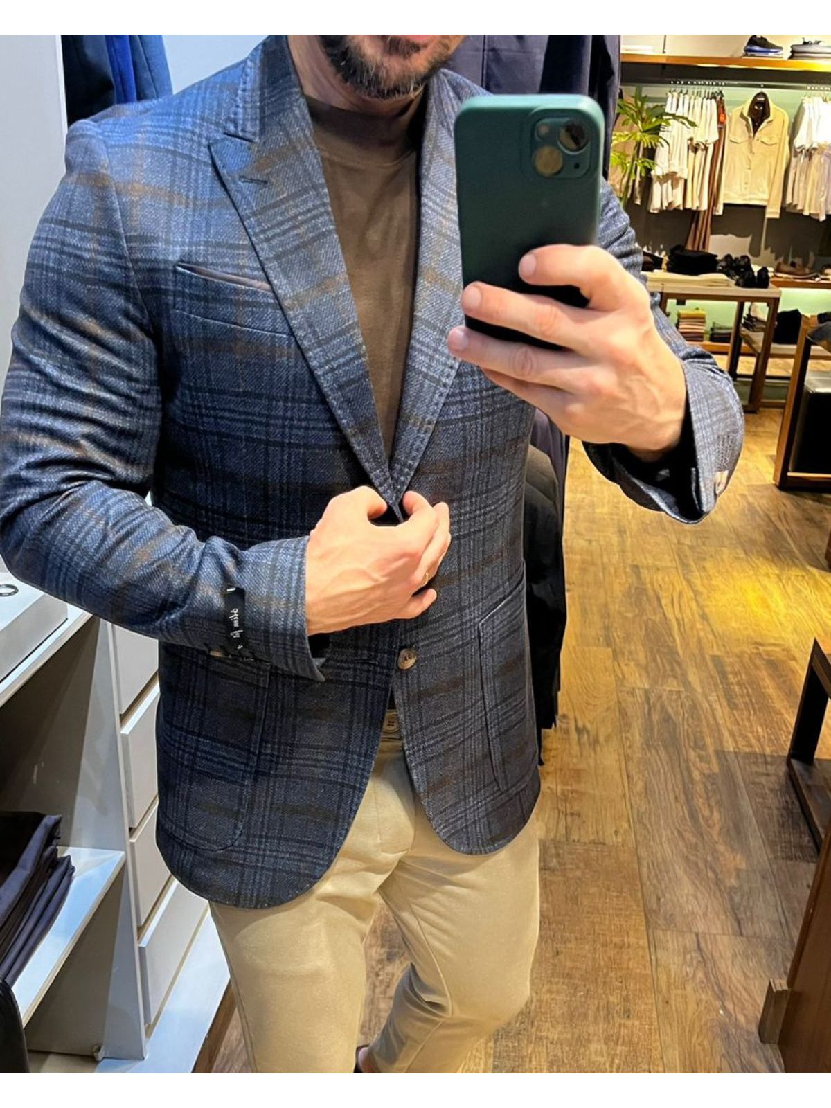 Blazer Teselli em Malha Tech Xadrez Slim Marinho 9... - Teselli