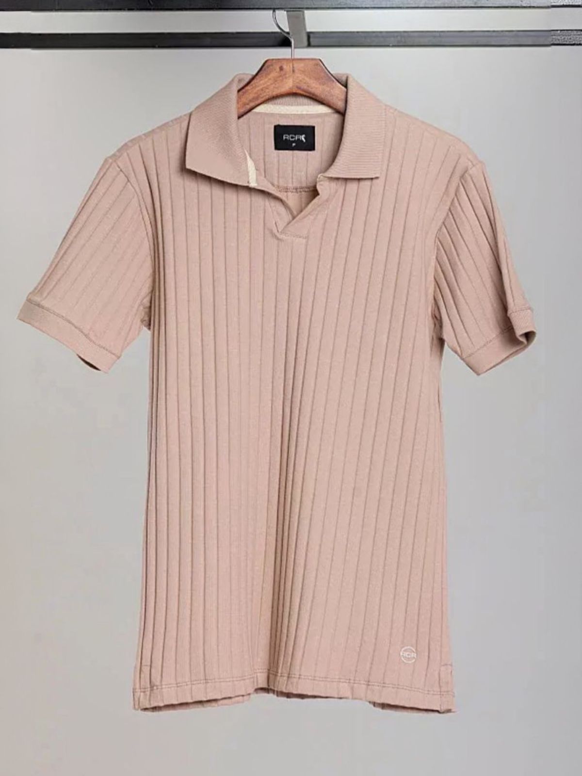 Camisa Polo Gola V Textura RCR Bege 2034 - 66414 - Teselli