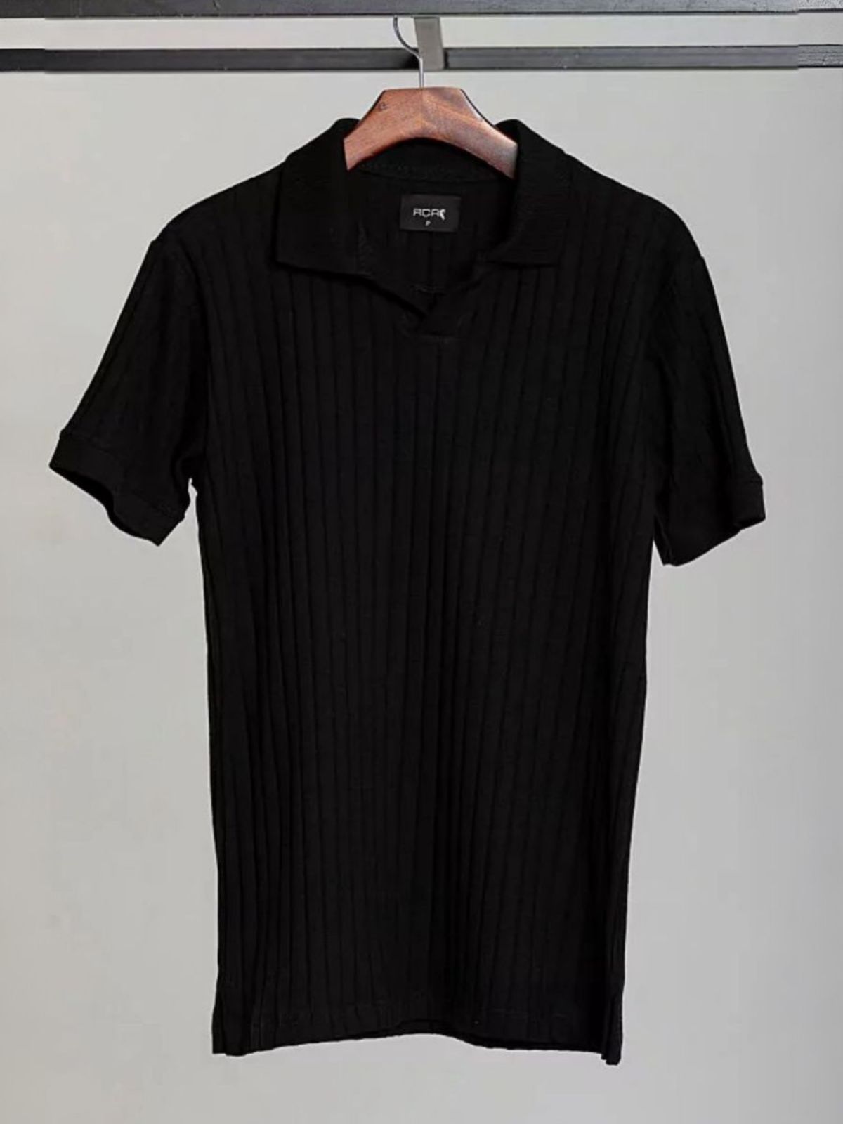 Camisa Polo Gola V Textura RCR Preto 2034 - 66426 - Teselli