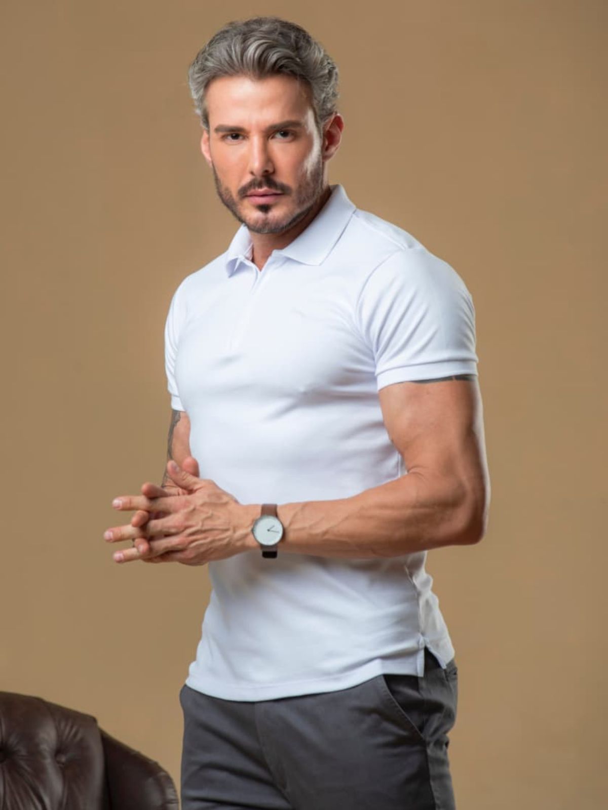 Camisa Gola Polo em Suedine Premium Oxing Branco 0... - Teselli