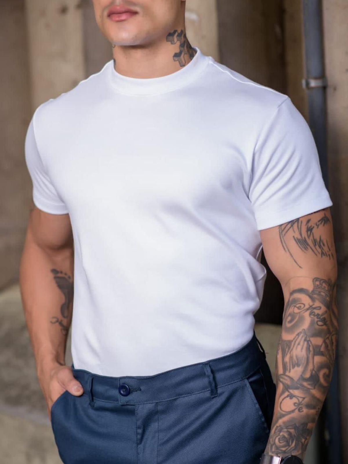 Camisa Gola Média Suedine Oxing Branco 070725 - 66... - Teselli