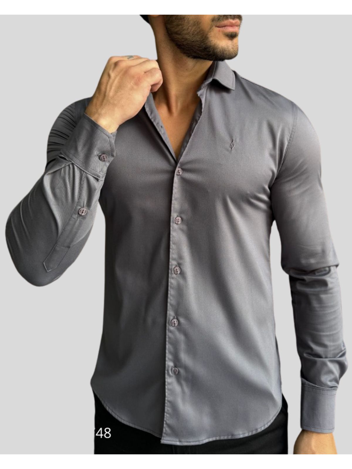 Camisa Social zikani Fibra de Bambu Chumbo 00748 -... - Teselli