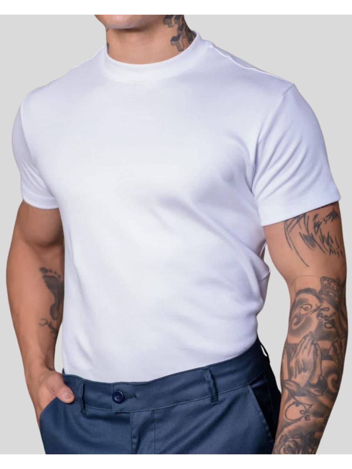 Camisa Gola Média Suedine Oxing Branco 070725 - 64... - Teselli