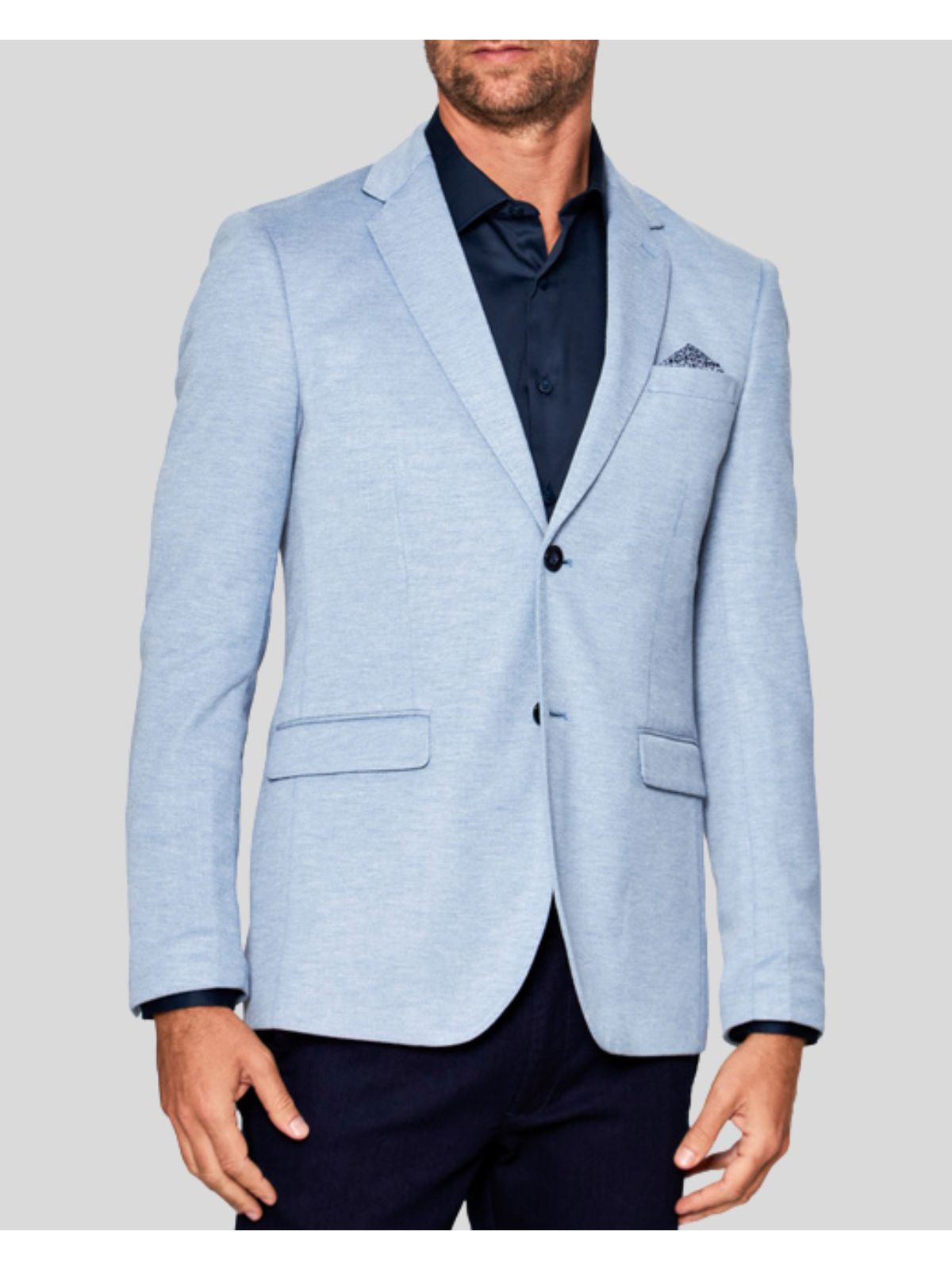 Blazer em Malha Cotton Resumo Azul Claro 1689 - 63... - Teselli