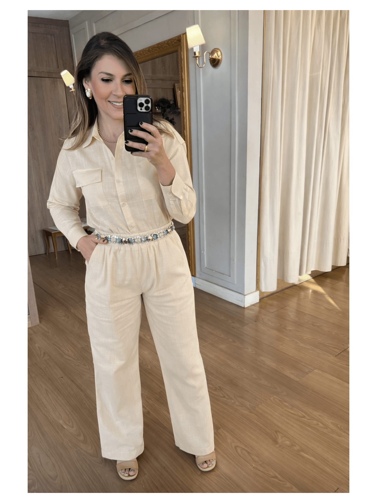 CONJUNTO CALÇA E CAMISA 100% ALGODÃO EVA - BEGE - Espasso Bela | Moda Feminina