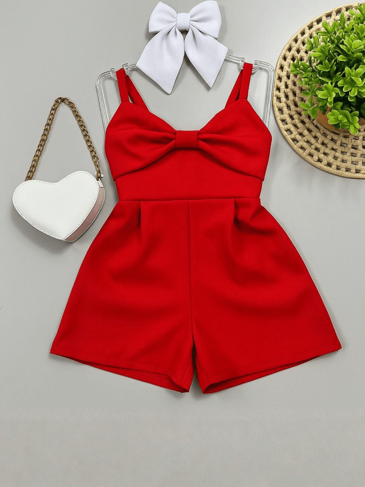 Macaquinho Alfaiataria com Laço Vermelho - Isa Cintra Moda Infantil