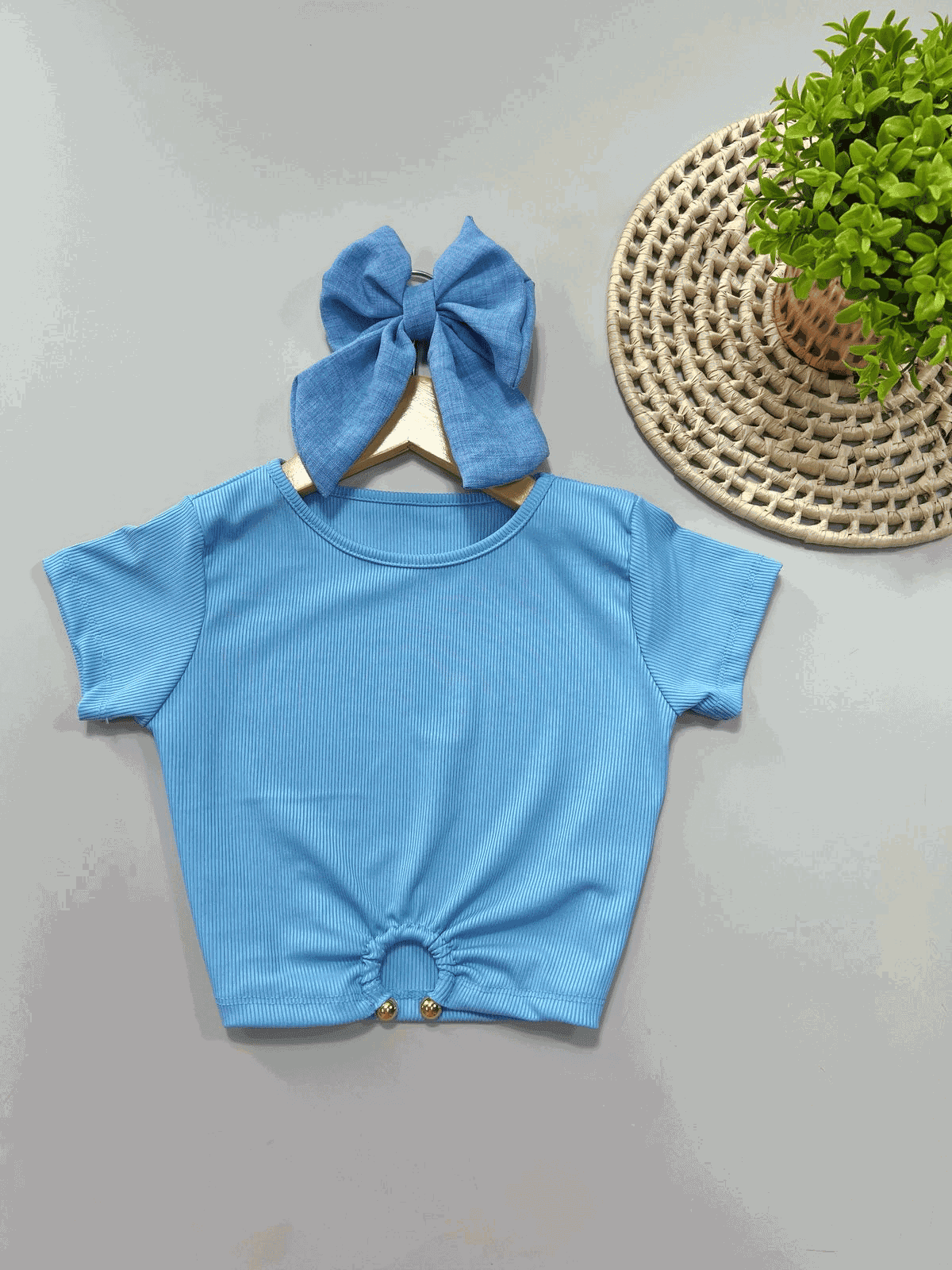 Blusa Cropped Argola Azul - Isa Cintra Moda Infantil