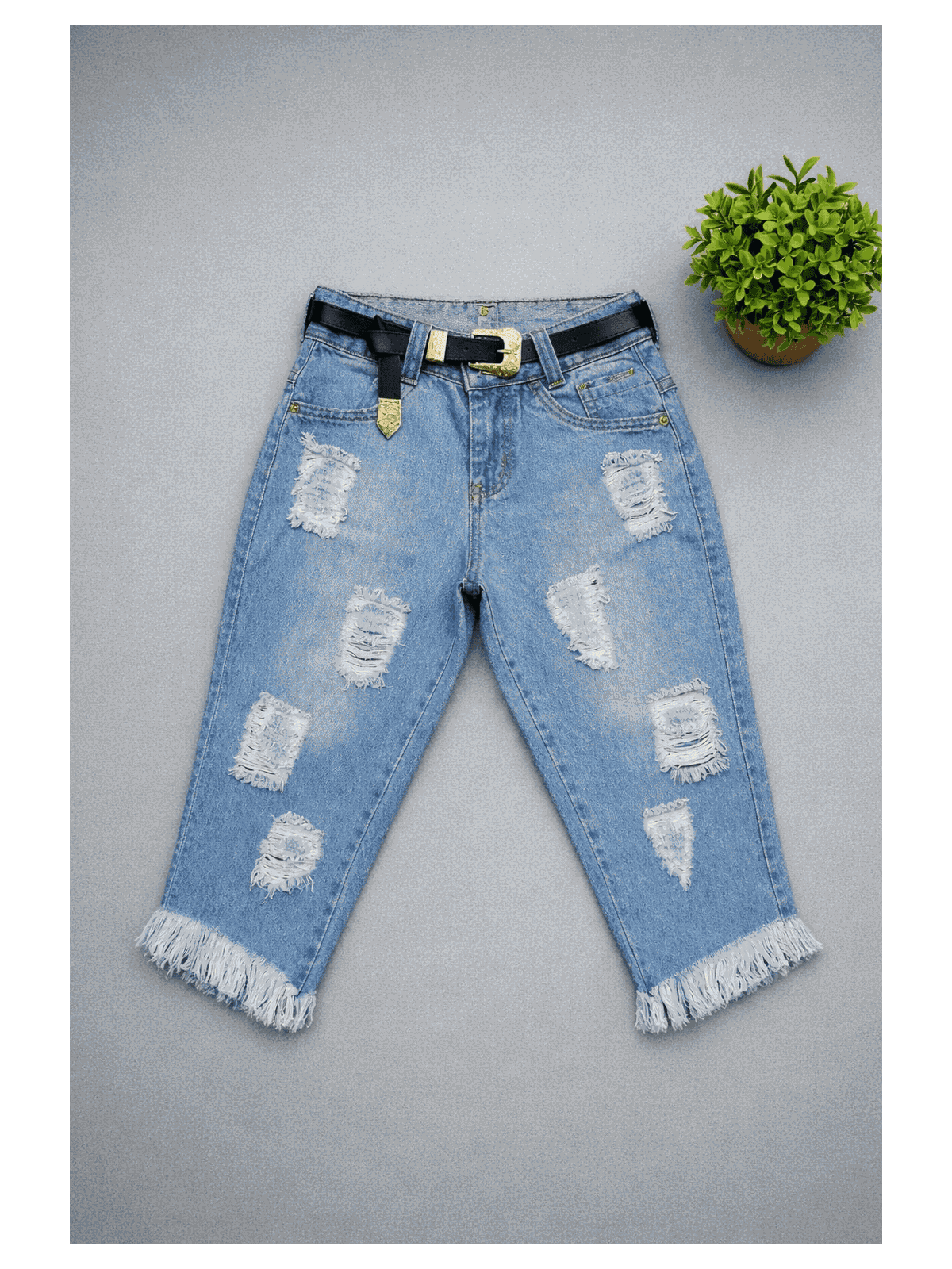 calça jeans infantil menina barra diagonal - Isa Cintra Moda Infantil
