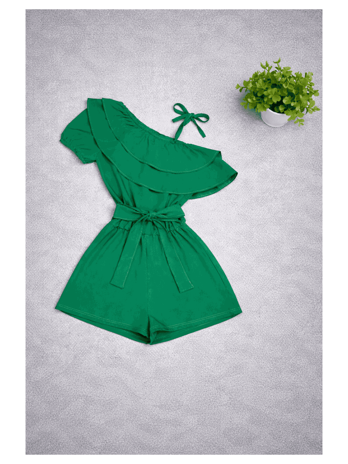 Macaquinho Babado Verde - Isa Cintra Moda Infantil