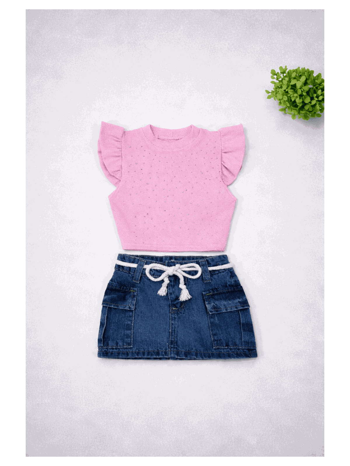 Conjunto Blusa Brilho+ Saia Cargo Jeans Alice - Isa Cintra Moda Infantil