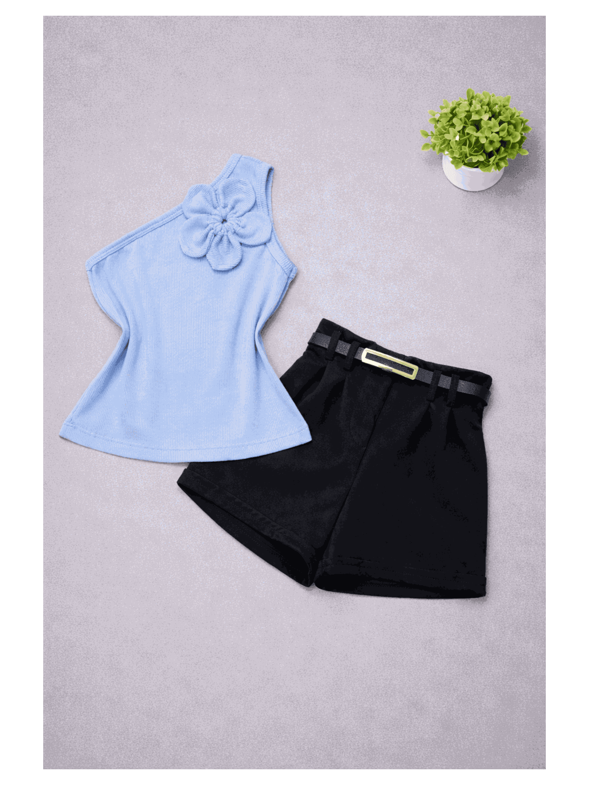 Conjunto Blusa Flor Azul+ Short Preto Bela - Isa Cintra Moda Infantil