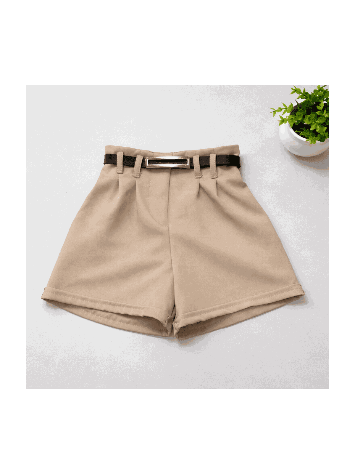 Short Alfaiataria Com Cinto Bege - Isa Cintra Moda Infantil