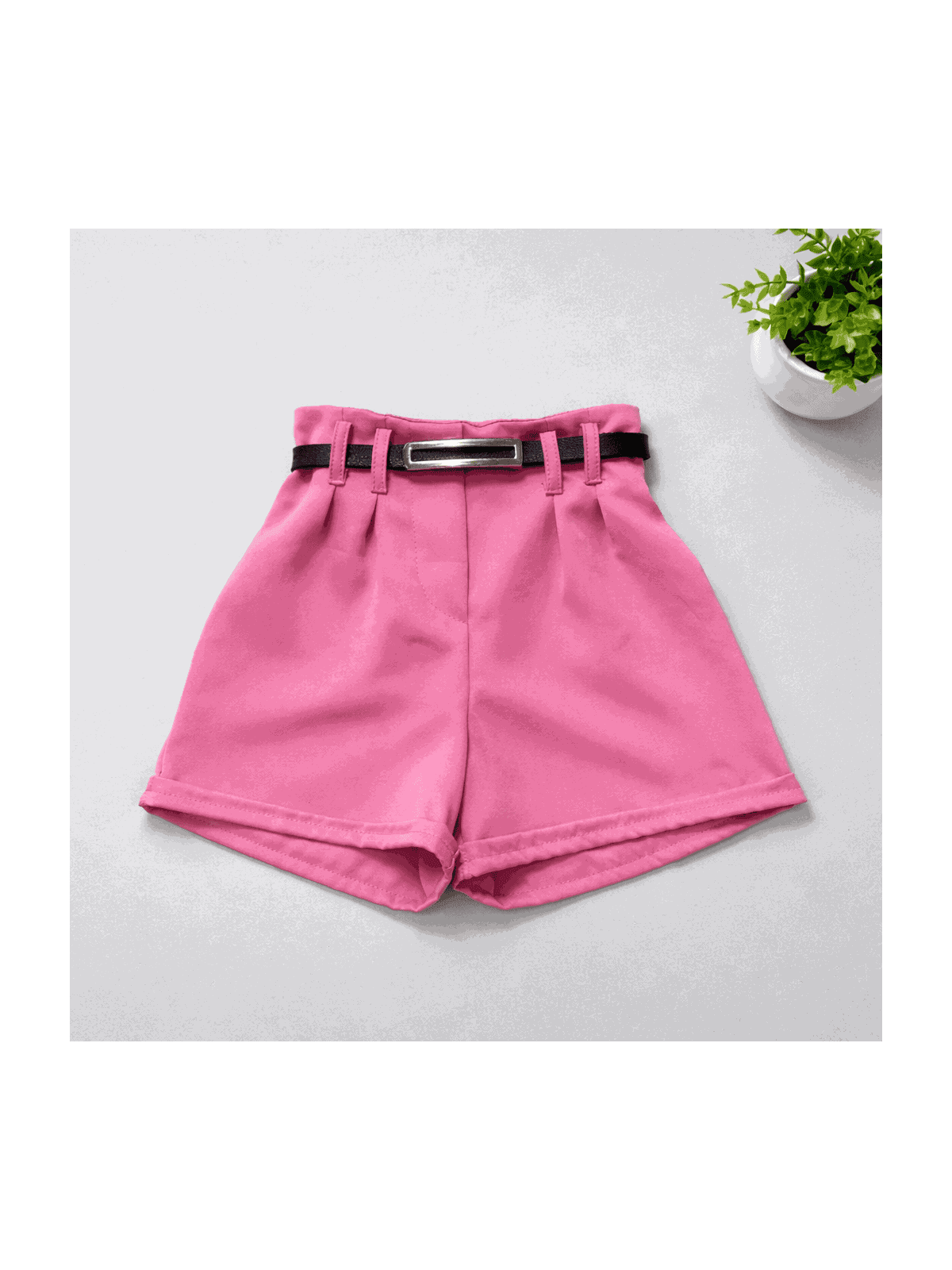 Short Alfaiataria Com Cinto Rosa - Isa Cintra Moda Infantil