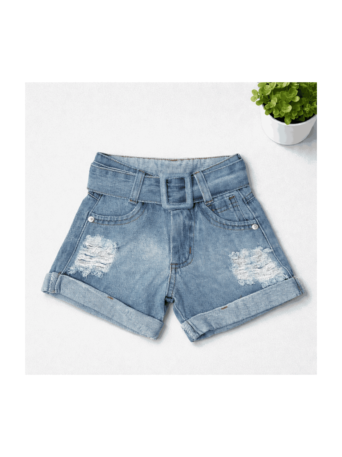 Short Jeans Com Cinto - Isa Cintra Moda Infantil