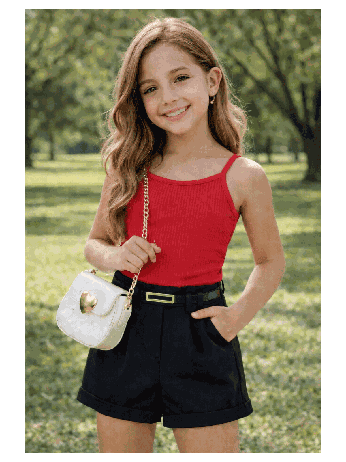 Conjunto Rebeca Regata e Short Alfaiataria Vermelh - Isa Cintra Moda Infantil