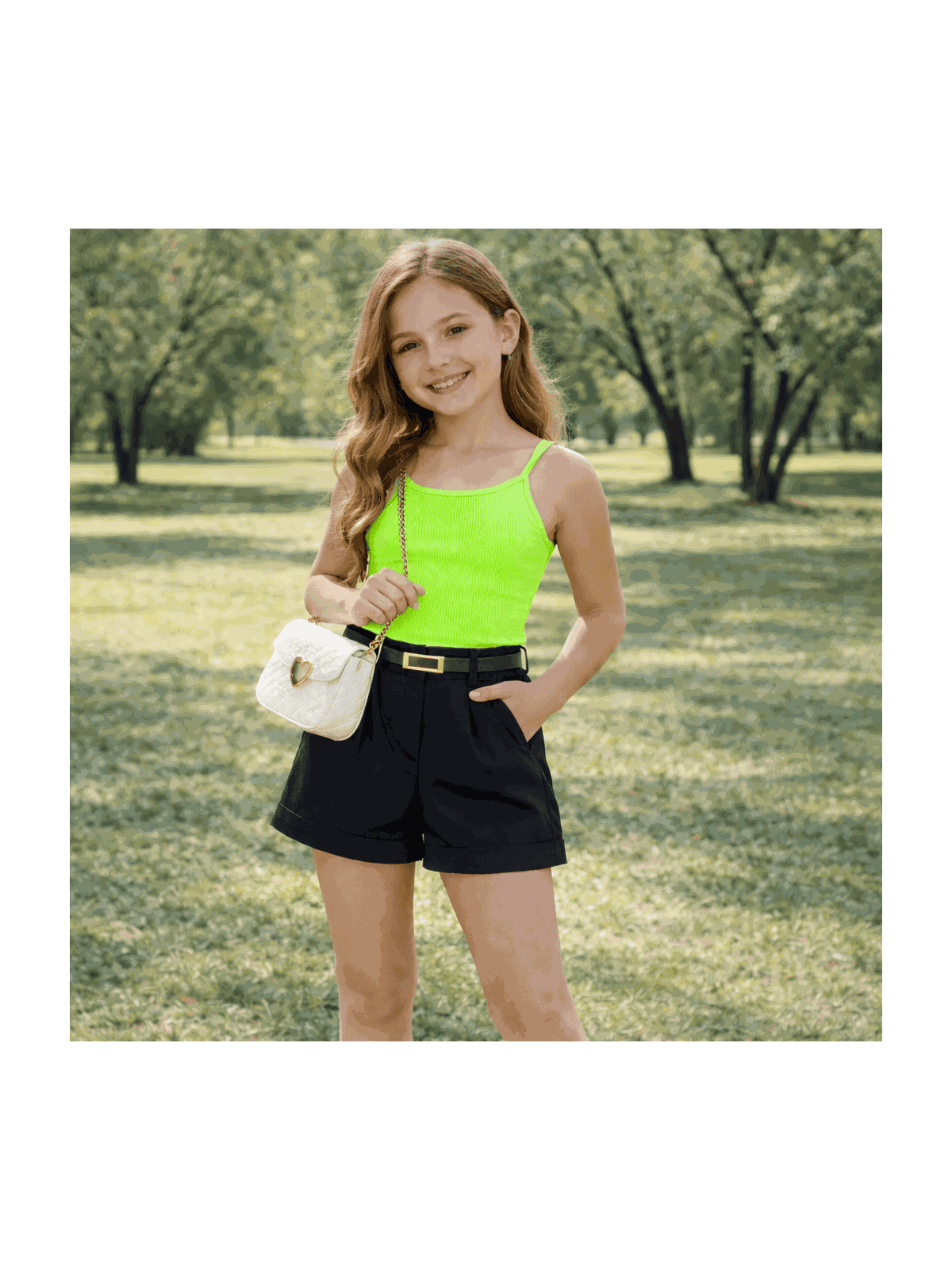 Conjunto Rebeca Regata e Short Alfaiataria Verde - Isa Cintra Moda Infantil