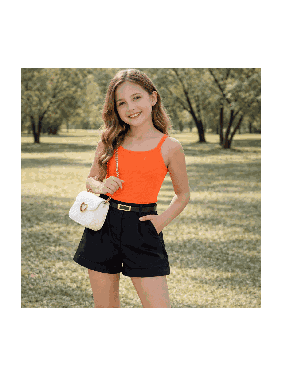 Conjunto Rebeca Regata e Short Alfaiataria Laranja - Isa Cintra Moda Infantil