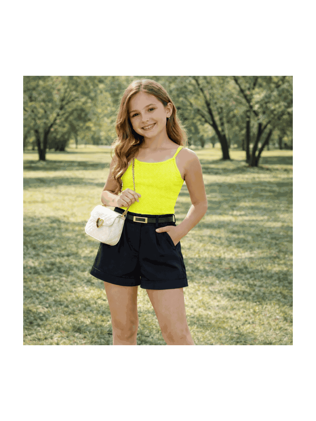 Conjunto Rebeca Regata e Short Alfaiataria Amarelo - Isa Cintra Moda Infantil